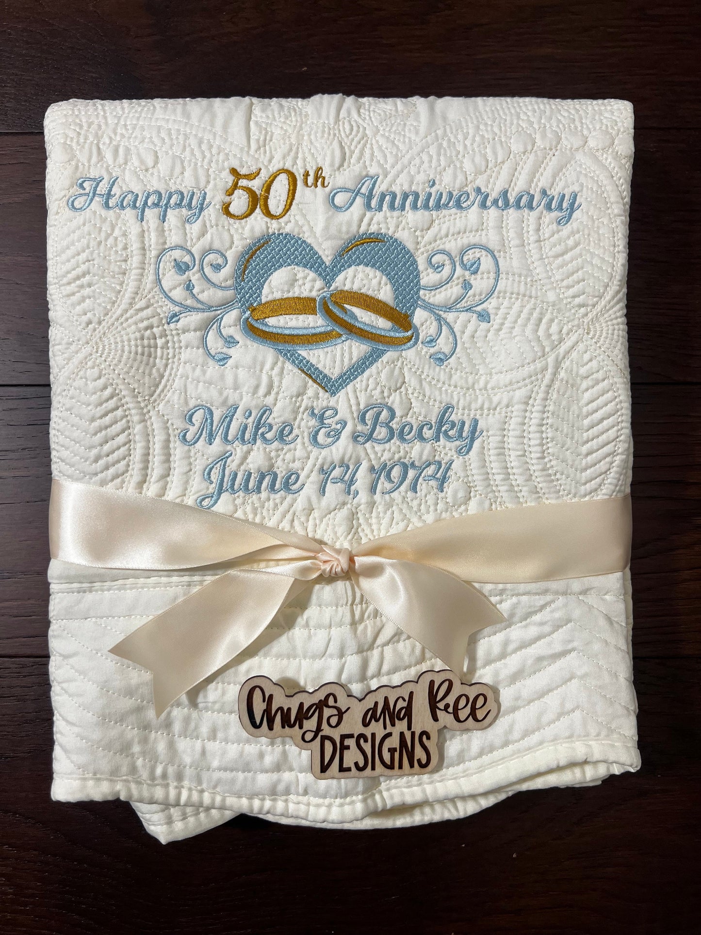 Personalized 50th Anniversary Quilt | Monogrammed Wedding Gift | Anniversary Gift  | Custom Gift | Custom Quilt | Matelassé