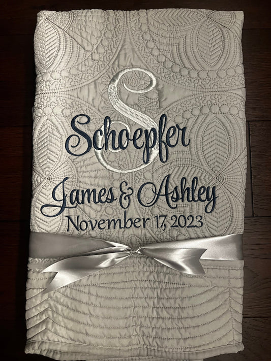 Personalized Wedding Gift | Wedding Quilt |Monogrammed Wedding Gift | Anniversary Gift  | Custom Gift | Custom Quilt | Matelassé