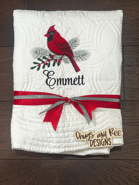 Christmas Quilt |  Embroidery | Christmas Cardinal |  Personalized Christmas Quilt | Custom Quilt |  Memorial Quilt